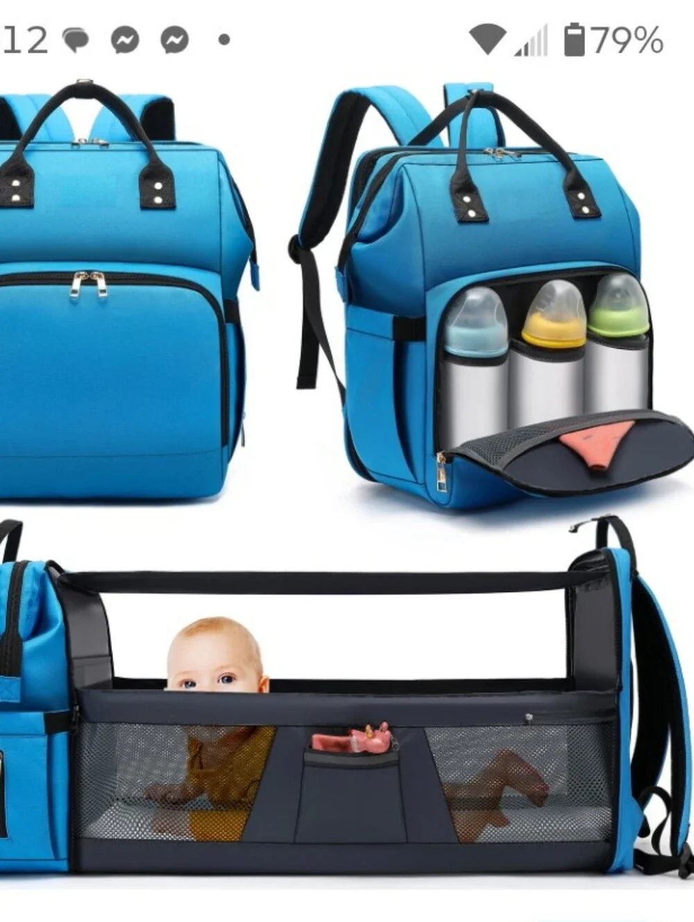 DEBUG Dual-Purpose Diaper Bag with Changing Station & Bassinet, Blue NWT